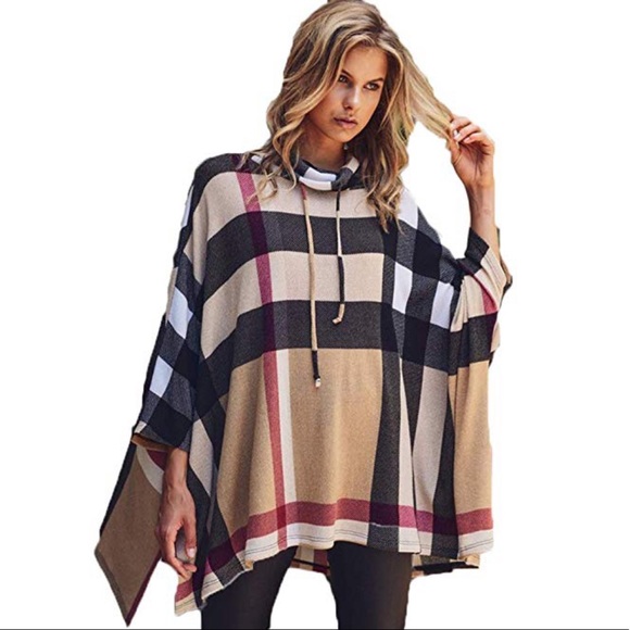 JODIFL Sweaters - JODFIL PLAID CHECK MOCK MEDIUM CAPE PONCHO NEW⬅️